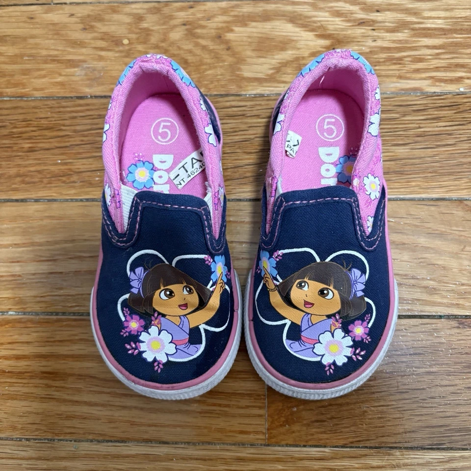 Zapatos de tenis Dora The Explorer de lona sin cordones Nick Jr talla 5 florales para niños pequeños Foto 1 de 4