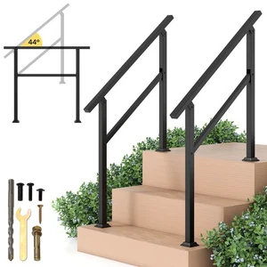 2PCS Metal Handrail 0-3 Steps w/Flexible Angle Adjustment Installation Kit - Picture 1 of 10