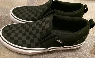 Vans Shoes Youth 3 Boys Classic Slip On Checkerboard Low Sneakers Black Gray - Image 1 of 4