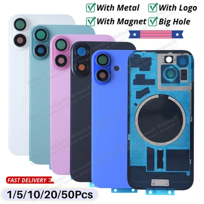 For iPhone 16 15 Pro 14 Back Glass Replacement Rear Cover With Metal+ Magnet Lot - Image 1 of 4