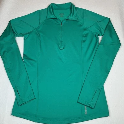 Pullover deportivo Reebok para mujer 1/4 cremallera PlayDry verde azulado manga larga Foto 1 de 4
