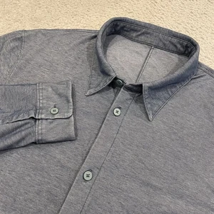Lululemon Commission Shirt Men Large Blue Oxford Denim Indigo Slim Button Up EUC - Picture 1 of 10