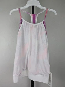 NWT Ivivva by Lululemon girls 12 Double Dutch Layer Tank Top white pink print - Picture 1 of 8