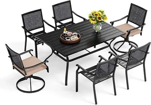 7 Piece Outdoor Furniture Set Patio Swivel Chairs Rectangle Metal Dining Table - Picture 1 of 14
