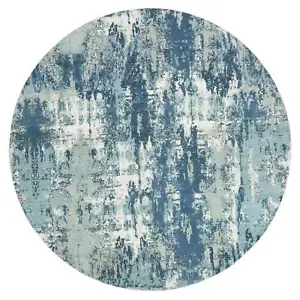 9'x9' Blue Hand Knotted Abstract Design Pure Silk and Wool Round Rug R75293 - Picture 1 of 12