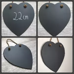 large 22cm handmade slate hanging heart chalkboard blackboard wedding - Picture 1 of 6