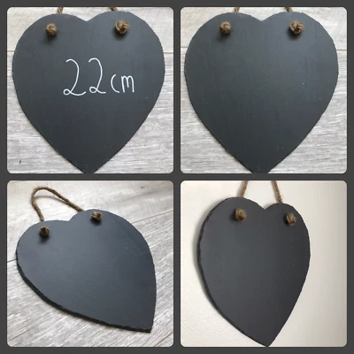 large 22cm handmade slate hanging heart chalkboard blackboard wedding - Image 1 of 4