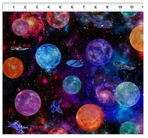 Sci-Fi: Planets and Spaceships- In the Beginning Fabrics Sold by the Yard/ 3SCI - Picture 1 of 1