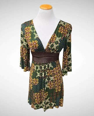 Mini Vestido Lucy Love Estampado Tejido Cintura Mangas Abertura Cuello en V, Talla M Foto 1 de 4