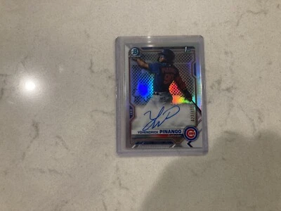 2021 BOWMAN CHROME BASEBALL YOHENDRICK PINANGO REFRACTOR AUTO /499 - Image 1 of 4