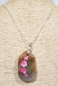 Flower  Murano Art Glass Necklace Flowers Silver Plated 16" Chain - Picture 1 of 8