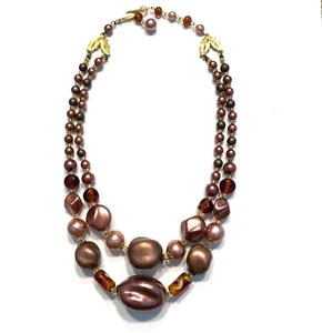 Vintage Mid Century Double Strand Necklace Purple Lavender Abstract Beaded Japan - Picture 1 of 9