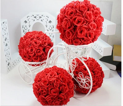 Red Rose Flower Ball Pomander Wedding decoratin Ball Kissing Ball 9-10 inch - Image 1 of 2