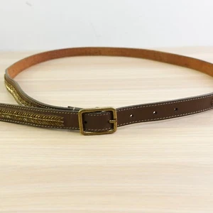 ANN TAYLOR LOFT Belt Womens Large Brown Skinny Brass Arrowhead Beaded Leather - Picture 1 of 10