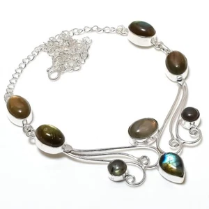Labradorite Gemstone Handmade 925 Sterling silver Jewelry Necklace Size 18" - Picture 1 of 1