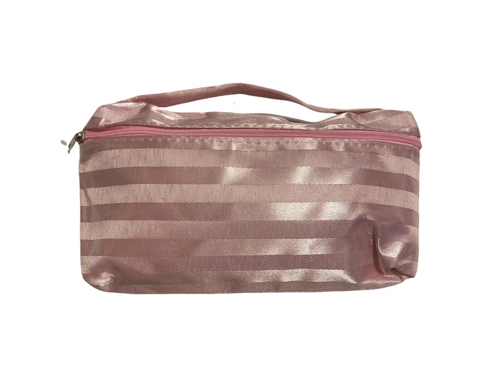Bolso de Cosméticos 5" X 8" Rosa Claro Satinado Rayas Cremallera con Asa Foto 1 de 1