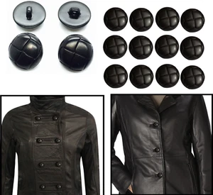 Football Buttons Shank Black Leather Look Choose from 3 sizes 21mm to 25mm 6pcs - Picture 1 of 6