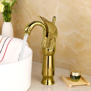 Schwan Bad Waschtischarmatur poliert gold Mischbatterie Einhand&Loch Messing Waschtischarmatur - Bild 1 von 8