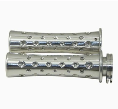 Polished Universal Motorcycle Hand Grips – Dimple Design Flat End Pair - Image 1 of 2