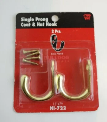 Ganchos para abrigo y sombrero BULLDOG® enchapados en latón de una sola punta (lote de 2) - Nuevos y sellados Foto 1 de 3