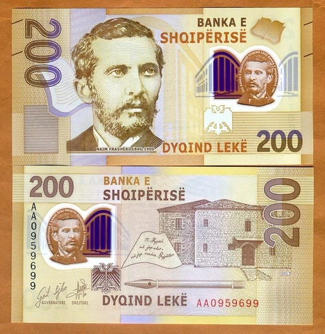 Albania, 200 leke, 2017 (2019), P-New, First Polymer, AA-Prefix, UNC Poet Cover