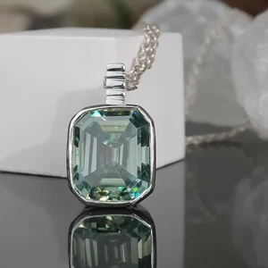 RARE 11.60 Ct Certified Blue Diamond Solitaire Pendant 925 Silver, Emerald Cut ! - Picture 1 of 7