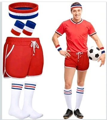 Pequeño 6 Piezas Años 80/90 Disfraz Entrenamiento Conjunto Pantalones Cortos Rayas Bandas para el Sudor Foto 1 de 4