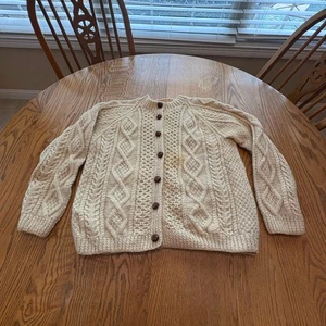 Cardigan pescatore Elizabeth Ireland vintage donna M lana avorio maglia cavo - Foto 1 di 9