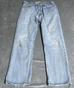 Y2K Levis 505 Jeans Mens 38X32 Straight Leg Regular Fit Light Wash Thrashed - Picture 1 of 8