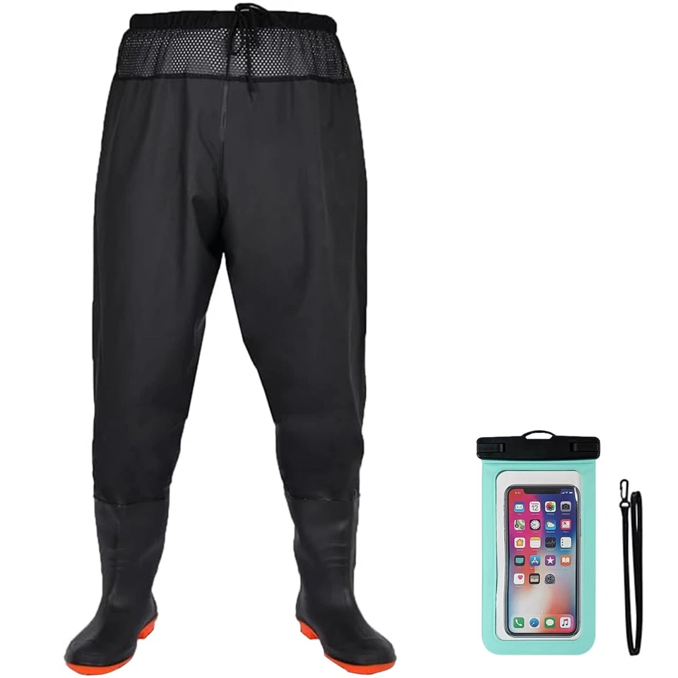 Vadeadores de pesca con botas, pantalones vadeadores de cintura de nailon/PVC vadeadores de pesca para hombres... Foto 1 de 4