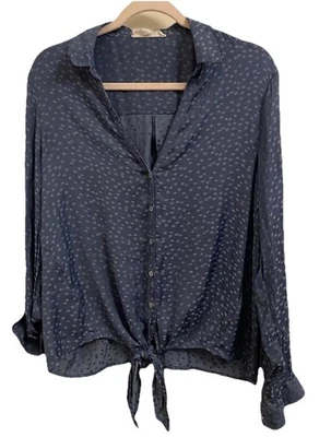 Love Stitch Button Down Top Tie Front Women’s Soft Blue Stars Blouse Shirt Med - Image 1 of 4