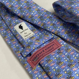 Vineyard Vines 100% Repp Silk Tropical Whale Tie Blue Men’s Adult Made In USA B9 - Picture 1 of 13
