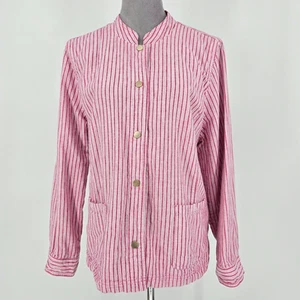 Chicos Jacket 3 Womens XL Linen Blend Reversible Pink White Stripe Snaps Beach - Picture 1 of 24