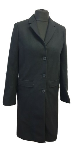GIVENCHY PARIS CAPPOTTO DONNA LUNGO NERO MONOPETTO MISTO LANA TAGLIA UK 12 (40)