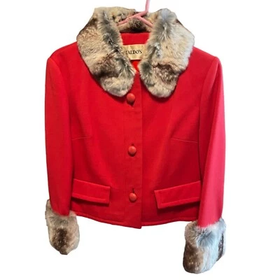 Vintage 60s Jack Feit Red Fitted Fur Trimmed Short Blazer Jacket - Image 1 of 4