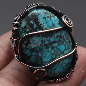 Turquoise Gemstone Gift For Besti Wire Wrapped Ring US 9 Jewelry G8779 - Picture 1 of 3