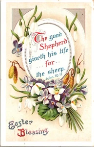 AK Ostern Segen Blumen Der gute Hirte schenkt sein Leben Johannes 10,11 - Bild 1 von 2