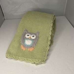 Koala Baby Green Owl Sweater Knit Blanket Scalloped Edges 100% Cotton BabiesRUs