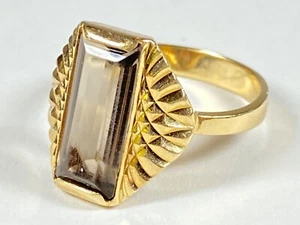 14K Gold & Smokey Quartz Cocktail Ring - 3.69g / Size 7 / 4.5 carats - Picture 1 of 15