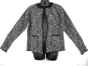 Cocogio Womens Wool Open Cardigan Sweater Medium Black Gray Herringbone Pockets - Picture 1 of 5