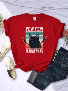 Pew Pew Madafaks Cute Funny Print Women T Shirts Hip Hop Vintage Tee Clothes Cre - Picture 1 of 76