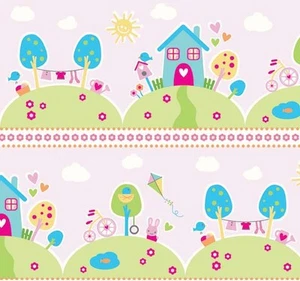 Riley Blake Sweet Home Fabric C3730 Pink BABY NURSERY KIDS MATERIAL COTTON UK FQ - Picture 1 of 2