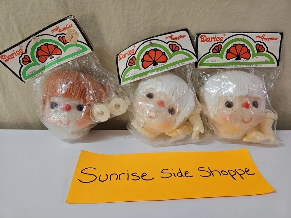 Darice Large Doll Head With Hands Yellow Yarn Hair Mitzy Style Vintage 50018