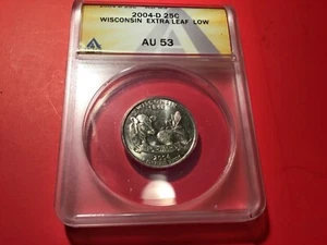 Wicsonsin Extra Low Leaf Error Quarter Graded ANACS AU 53. Nicely Minted Coin. - Picture 1 of 1