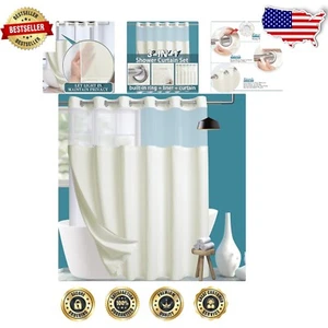 Hotel-Grade 108" x 74" Beige Shower Curtain with Snap-In Liner & See-Through Top - Picture 1 of 8