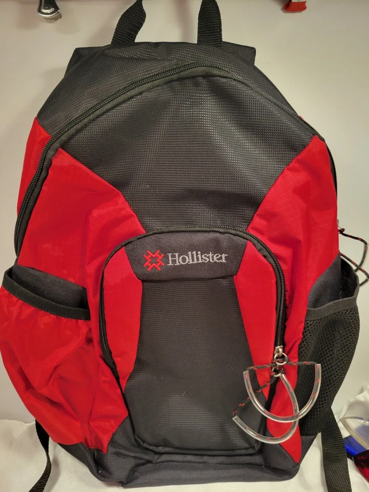 Hollister California Backpack Book Bag Carry On Red Black Excellent  - Image 1 of 4