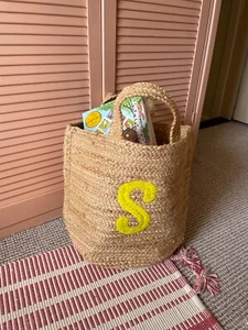 Letter S Handwoven and Wool Embroidered Alphabet Toy or Laundry or Shoe Basket - Picture 1 of 2