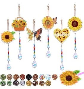 6 Stk 5D Diamant Kristall Sonnenfänger Sonnenblume Fensterdeko Schlüsselanhänger - Bild 1 von 7