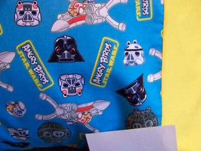 FLANNEL TRAVEL SIZE PILLOWCASE  STAR WAR ANGRY BIRDS/COTTON YELLOW CUFF 14X20 - Image 1 of 3