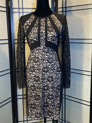 Ivanka Trump черный и голая коктейльное платье размер 4 кружева и металлический силуэт Midi - Изображение 1 из 4